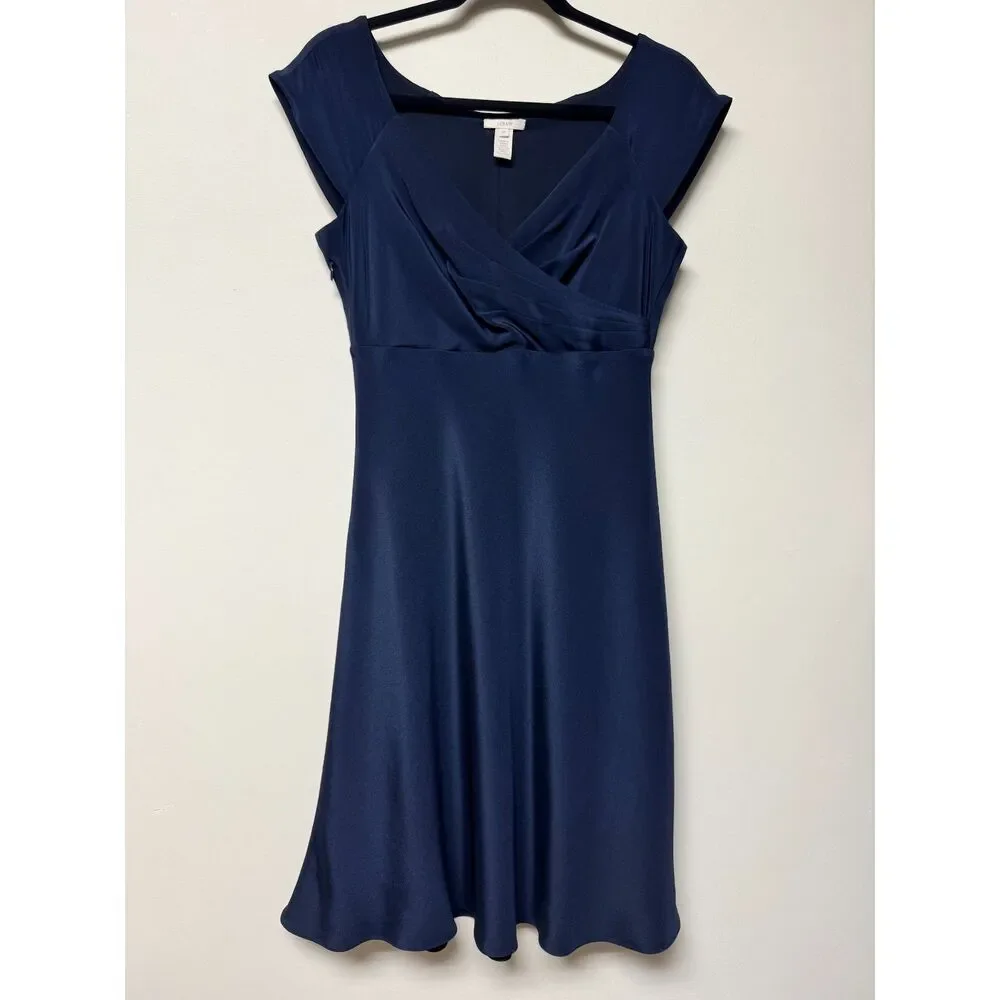 J. CREW 100% Silk Navy Blue Crossover Chest Classic Dress, Sz 6P